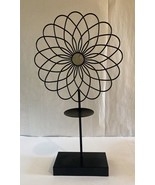 Black Wrought Iron Pillar Candle Holder Stand 18” Tall Flower With Mirror - $15.90