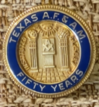 Pin Freemasons Texas AF &amp; AM 1/10 10K GF Fifty Years Lapel Grand Lodge of Texas - £9.28 GBP