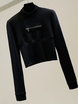 Fashion Zipper Decorations Slim Stand Collar Short T-shirt Women 2022 Autumn New - £124.81 GBP