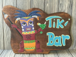 Hand Carved and Painted Wooden Tiki Bar Sign Plaques Wall Hanging - £14.43 GBP