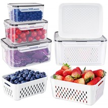 4 Pcs Fruit Storage Containers For Fridge With Removable Colander, Airtight Food - £25.47 GBP