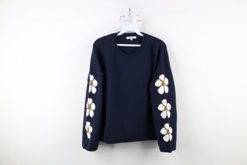 Madewell Womens M Belmore Floral Flower Sleeve Merino Wool Marled Knit S... - $64.30