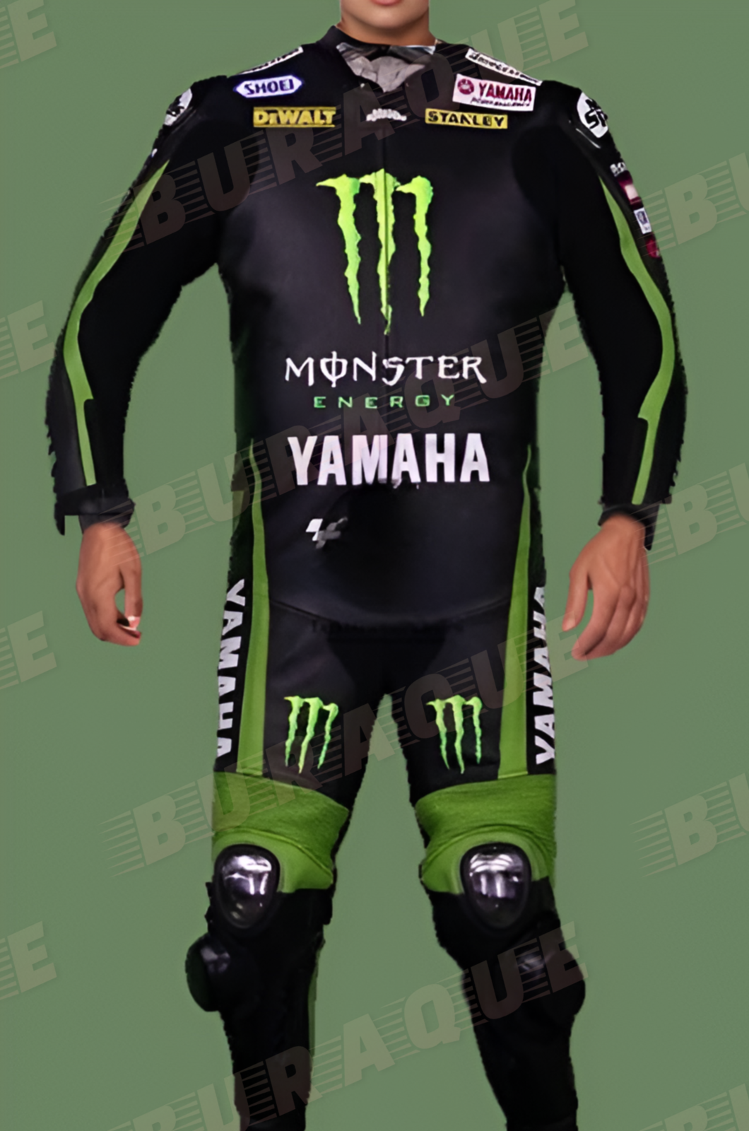 Bradly Smith Yamaha Green &amp; Black Cowhide Motorcycle 1&amp;2 Pieces Leather ... - $239.00