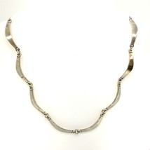 Vtg Sterling Signed 925 Mexico Curved Bar Link Floral Shape Collar Necklace 17 - £99.22 GBP