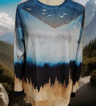 Knoeasy Women&#39;s  Casual Loose Fit  Long Sleeve Top Birds Landscape Large - $10.43 CAD