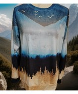 Knoeasy Women&#39;s  Casual Loose Fit  Long Sleeve Top Birds Landscape Large - $135.02 MXN