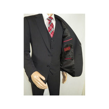 Men Suit BERLUSCONI Turkey 100% Italian Wool Super 180's 3pc Vested #Ber21 Black image 7