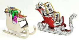 Silver Sleighs w/Presents Christmas Ornaments 1 Red &amp; Silver &amp; 1 Silver ... - £9.63 GBP