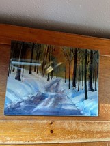 Artist Signed Snow Covered Woods Painted Rectangle Ceramic Tile for Hang... - £10.46 GBP