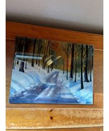 Artist Signed Snow Covered Woods Painted Rectangle Ceramic Tile for Hang... - £10.43 GBP