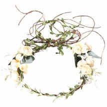 Rose Flower Headband Floral Leaf Crown Hair Bands Leaves Berry Vine Wreath Women - £18.48 GBP