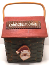 Cabin Shaped Basket Roof Lid All Wood Handle Santa Claus - £12.95 GBP