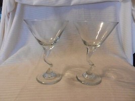 Pair of Clear Martini Glasses With Bend in Stems, 6.5&quot; tall - £31.97 GBP