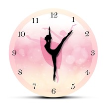 Girl Bedroom Decor Ballet Girl Princess Pink Wall Clock Baby Girl Dancing Wall C - £29.93 GBP