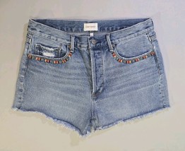 Driftwood Goldie Embroidered Bird Boho High Rise Raw Hem Shorts Size 30 ... - $33.32