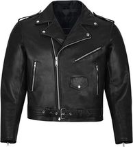 Men&#39;s Thick Top Grain Real Leather Jacket Black Biker Motorcycle Vintage Jacket - £95.92 GBP