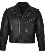 Men&#39;s Thick Top Grain Real Leather Jacket Black Biker Motorcycle Vintage... - £94.42 GBP