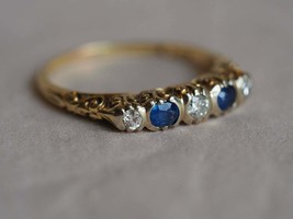 1.3Ct Lab Created Sapphire Antique Vintage Art Deco Ring Real 14k Yellow Gold - £286.94 GBP