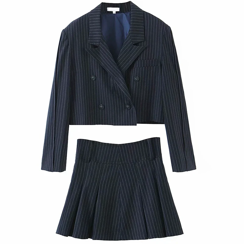 TRAF  Woman 2021  Skirts Suits Striped Blazers Office Long Sleeve Single Button  - £165.04 GBP
