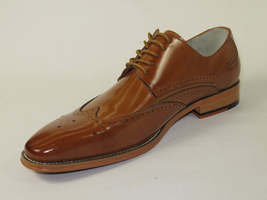 Men's Giovanni Shoes High Quality Leather Wing Tip Derby LINCOLN Tan image 4