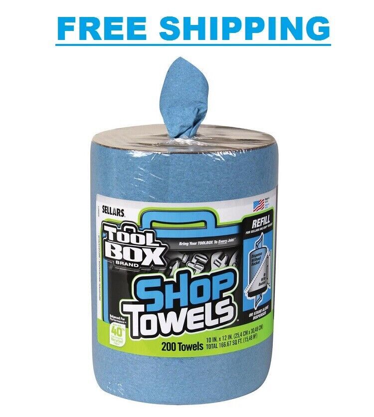 200 Count Blue Shop Towels Refill Toolbox Big Grip Garage Grime Rags 6 Pack New