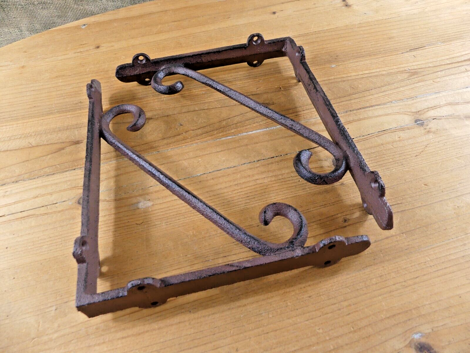 4 Cast Iron Brackets Braces Shelf Bracket RUSTIC Corbels Braces W/ Plant Hanger Item image 7