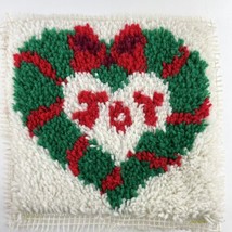 Finished Latch Hook Pillow Cover Christmas Wreath Heart Joy  12x12 in. W... - £13.30 GBP