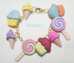 Spring Rainbow Pony Pinwheel OR Ice Cream Cone Cupcake Lolypop Charm Bracelet - £11.98 GBP