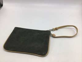 Newport News Wristlet Wallet Suede Moss Green Bag Lined Tan Beige Trim 7... - $24.49