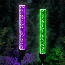 Set Of 2 Solar Led Bubble Garden Stakes Color Changing Outdoor Yard Lawn Decor - £32.14 GBP