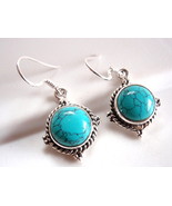 Blue Turquoise Earrings 925 Sterling Silver Dangle with Rope Style Accents - £12.91 GBP