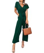 Ecowish V Neck Summer Belt Fit Wide Leg Pant Jumpsuit - $22.14 CAD