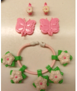 Charmkins Pink Petal Earrings,5 Flower Bracelet,2 Butterfly Barettes 198... - £19.75 GBP