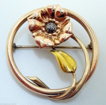 Retro 18k Tri-Color Pin with Flower and Leaf (#J2945) - £228.46 GBP