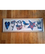 Primitive Folk Art Framed Picture Kindred Spirits  Heart/Flower/Basket/B... - £30.25 GBP