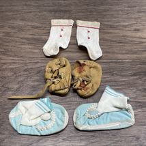 Antique Vintage Lot Of 3 Mid Century Baby Shoes Leather Socks Booties MC... - $3.95