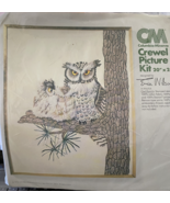 Columbia Minerva Crewel Picture Kit OWL FAMILY by Erica Wilson 20&quot; x 24&quot; - £19.66 GBP