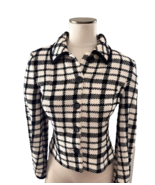 ST. JOHN sweater knit jacket cardigan houndstooth button-up black ivory - $3,637.51 MXN
