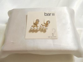 Bar 111 Gold Tone Simulated Diamond Ear Jacket Sim.Pearl Post Earrings A703 - £8.34 GBP