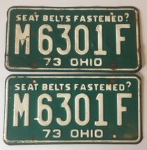 Pair of 1973 Ohio License Plate OH 73   Seat Belts Fastened? - $14.69