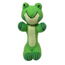 Vintage Plush Green Skinny Frog Rattle Stuffed Animal Baby Toy 8&quot; - £11.68 GBP