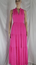 Antonio Melani Hot Pink Maxi Tiered Sleeveless V Neck Dress Pockets Wms ... - £54.66 GBP