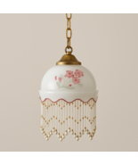 Vintage Hand-Painted Glass Pendant Lamp with Beaded Fringe – Floral Desi... - $3,571.88 MXN