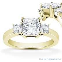 Square Brilliant Cut Moissanite 3 Three-Stone Engagement Ring in 14k Yellow Gold - £656.99 GBP+