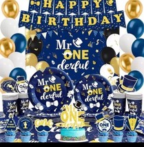 Boy 1st Birthday Party Decorations Set, Mr Onederful Plates and Napkins Tablewar - £16.44 GBP