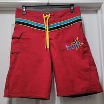 VTG Hurley International Men&#39;s Board Shorts Swim Trunks Red / Neon Piping Sz 34 - £30.69 GBP