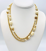 Gold Tone Faux Pearl Station Necklace 40 in - £14.24 GBP