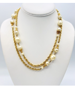 Gold Tone Faux Pearl Station Necklace 40 in - £14.28 GBP