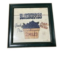 David Carter Brown Primitive Art Print Blueberries Just Picked Green Frame - £34.09 GBP