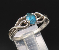 925 Silver - Vintage Dainty Blue Topaz Open Love Heart Shank Ring Sz 8 -... - £24.92 GBP